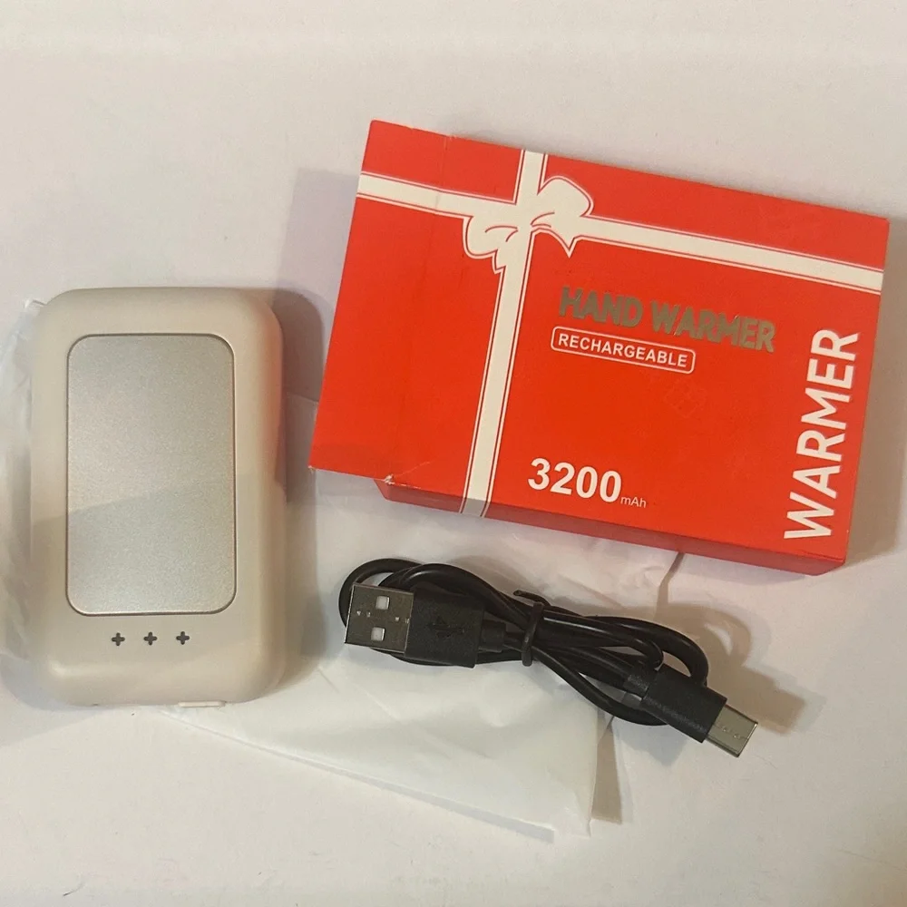 Hand Warmer Power Bank - Silver Rechargeable 3200mAh